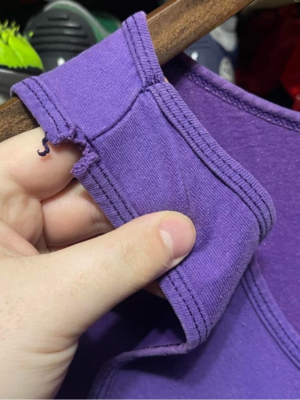 vintage 80s 90s plain blank purple made in USA sleeveless muscle shirt tank top - Picture 5 of 6